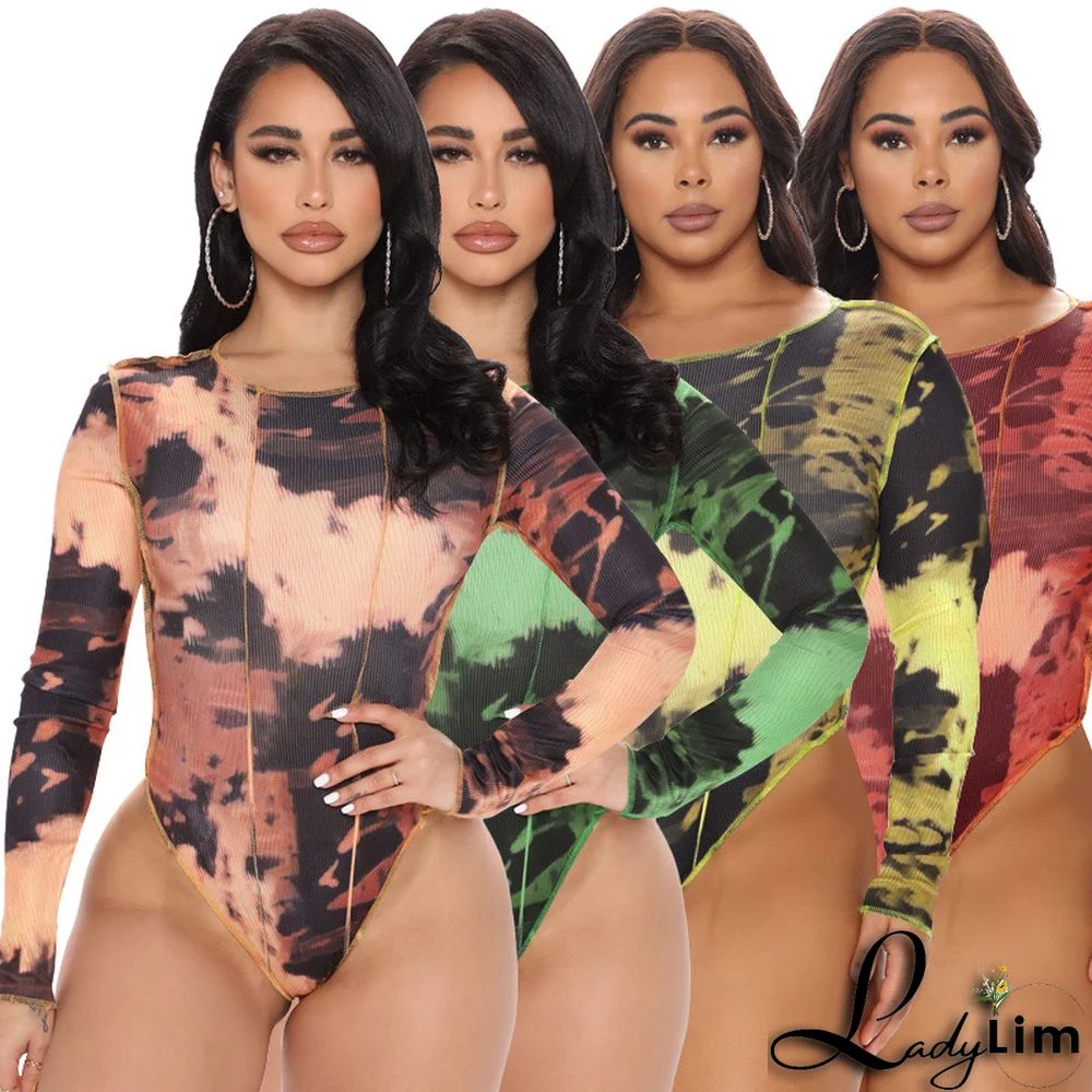 Round Neck Printed Long-sleeved Tight-breasted Rompers