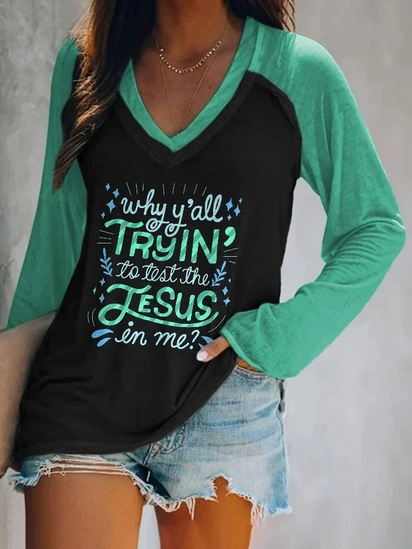 Easter Women's Color Block Letter Print Top