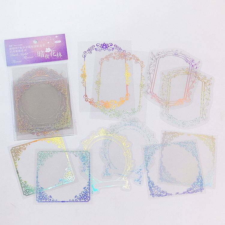 JOURNALSAY 10 Pcs Hot Stamping Gold Laser Collage Card Cute Lace Border Journal Material Paper