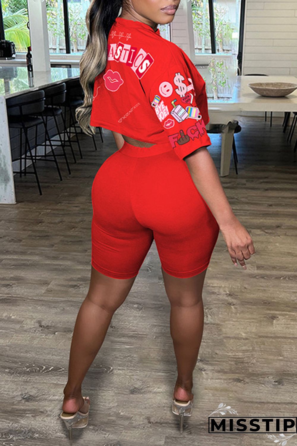 White Casual Print Basic O Neck Half Sleeve Two Pieces