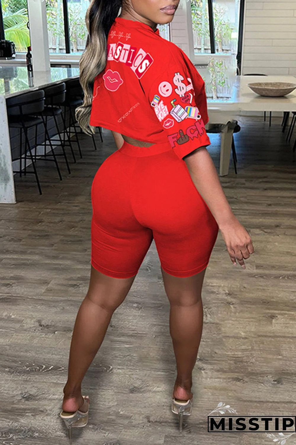 White Casual Print Basic O Neck Half Sleeve Two Pieces