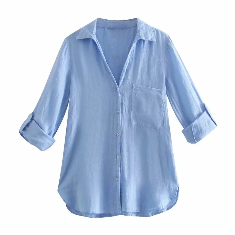 Aachoae Women Solid Shirts Long Sleeve Turn Down Collar Solid Office Lady Shirts Candy Color Casual Loose Tops Chemise Blusas
