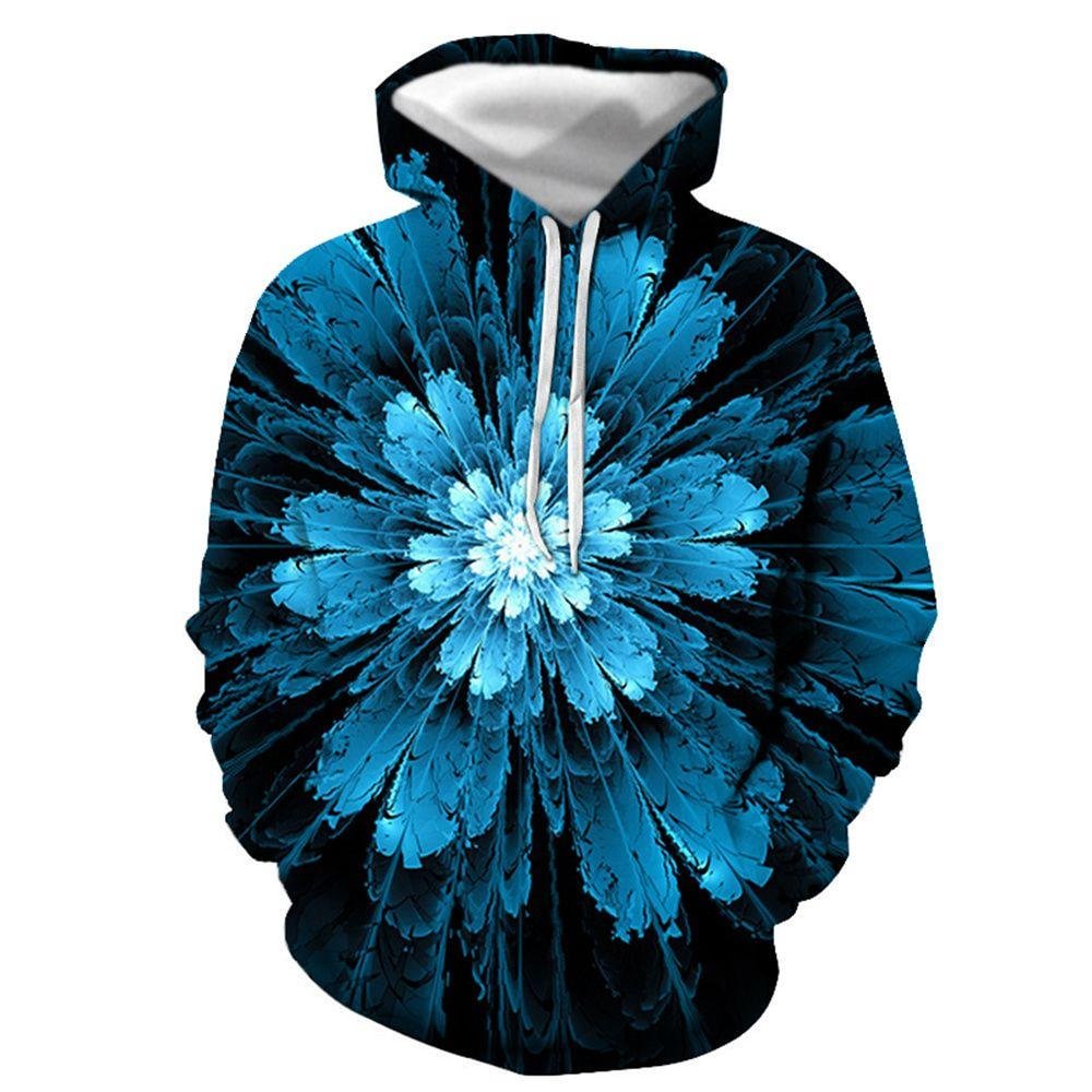 3D Graphic Printed Hoodies Blue Flower