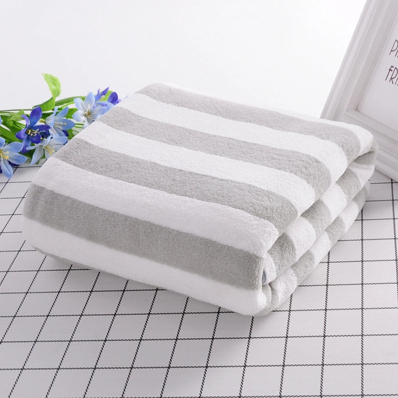 Hotel Beauty Salon Quick-drying Beach Towel Household Soft Absorbent Face Towel Striped Coral Fleece Bath Towel