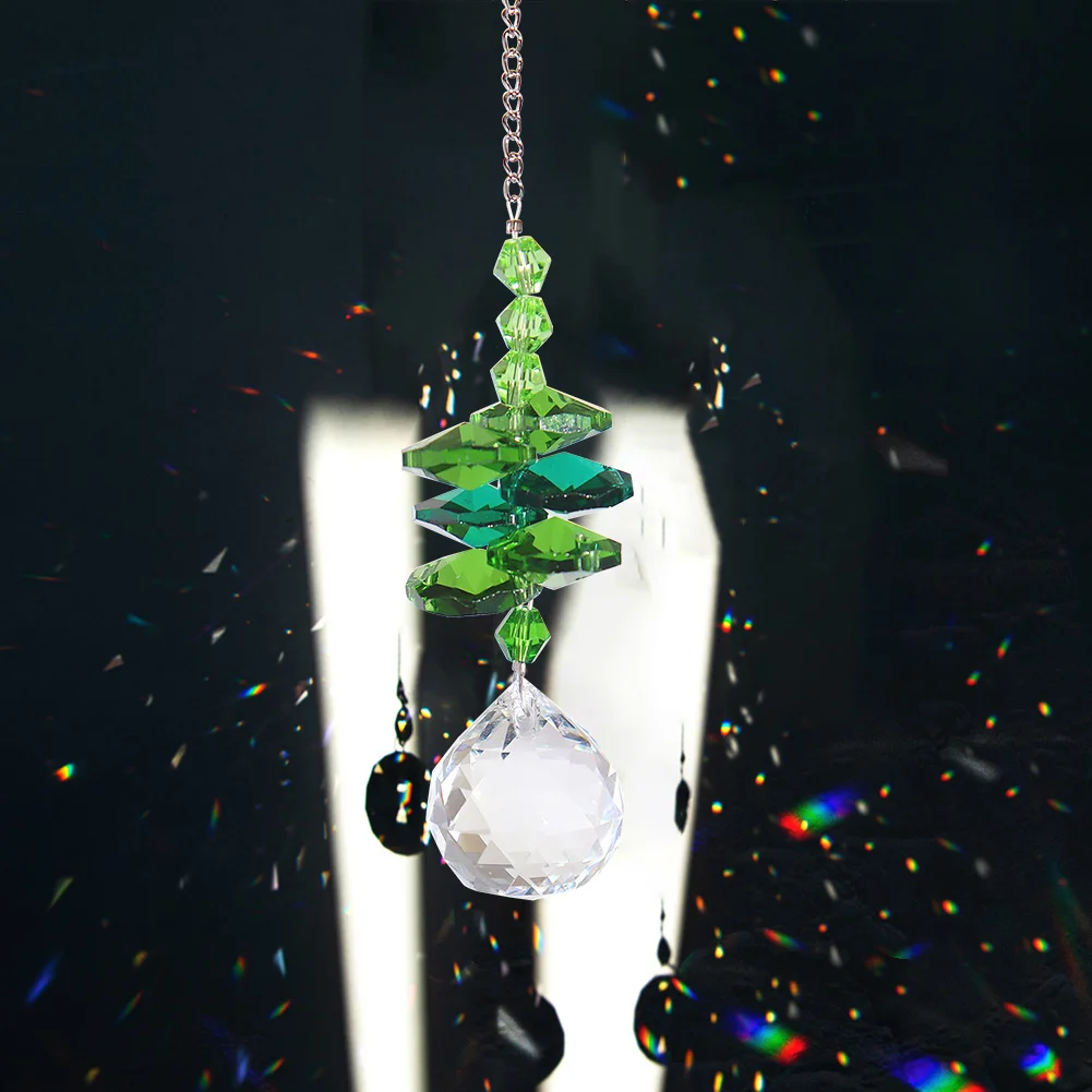 Crystal Wind Chime Light Catching Pendant Home Hanging Ornaments (Green)