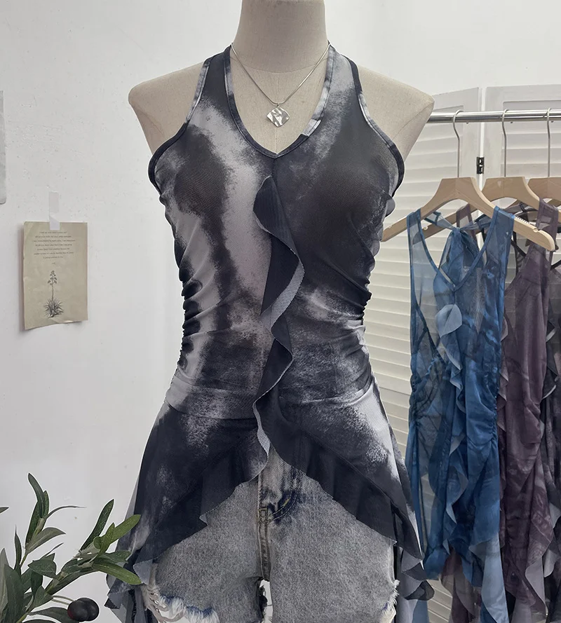 Uveng Vintage 2024 New Personality Tie Hottie Wind Hanging Sleeveless Top Ribbon Vest 9967