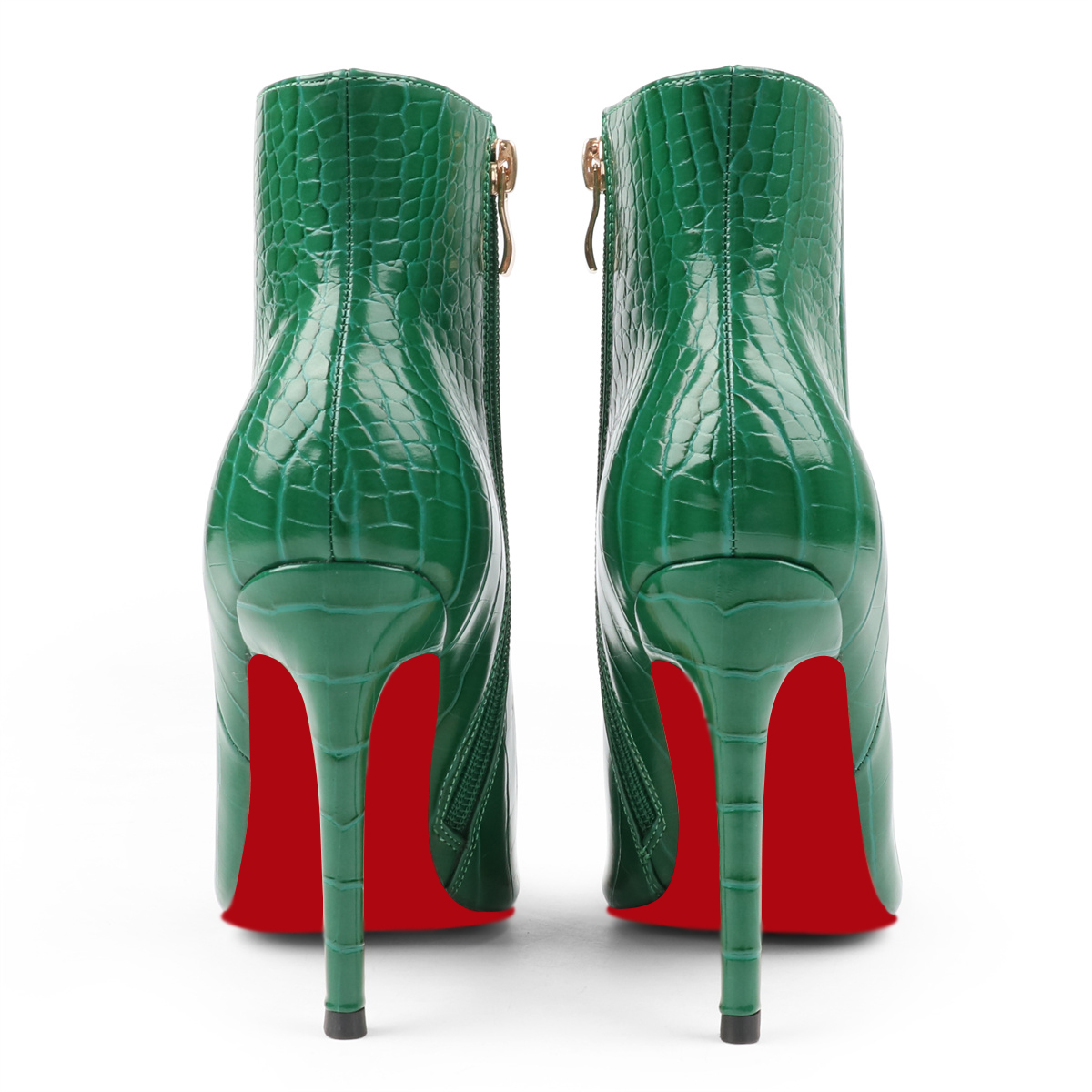 100mm Women's Ankle Boots Middle Heels Pointed Toe Stiletto Red Bottom Croc Boots-MERUMOTE