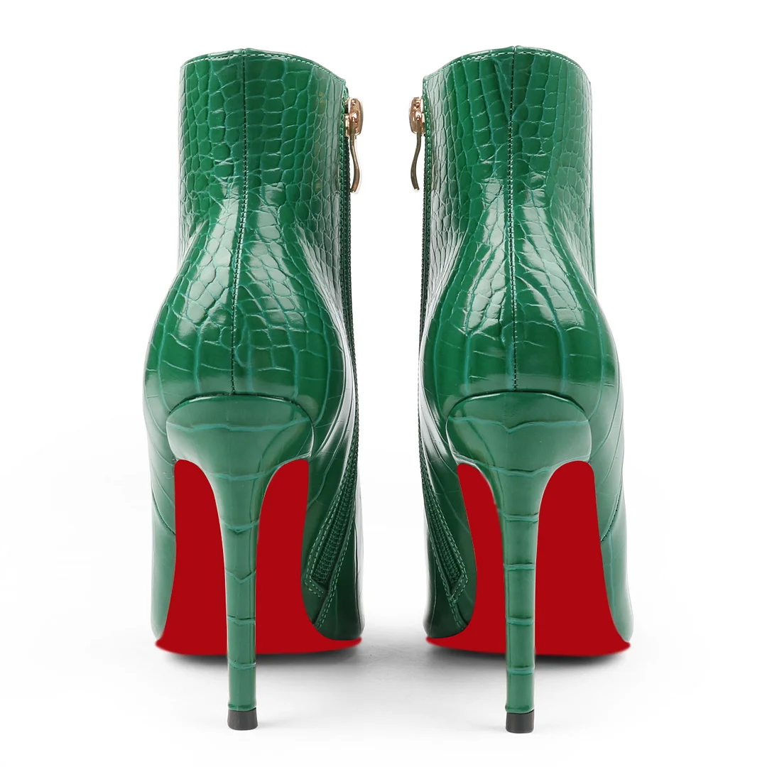 100mm Women's Ankle Boots Middle Heels Pointed Toe Stiletto Red Bottom Croc Boots-MERUMOTE