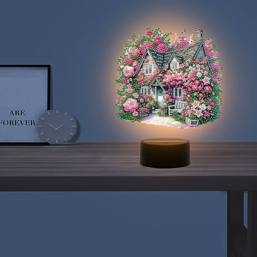 5D DIY Flower House Diamond Painting Night Light Diamond Art Lamp Home Decor