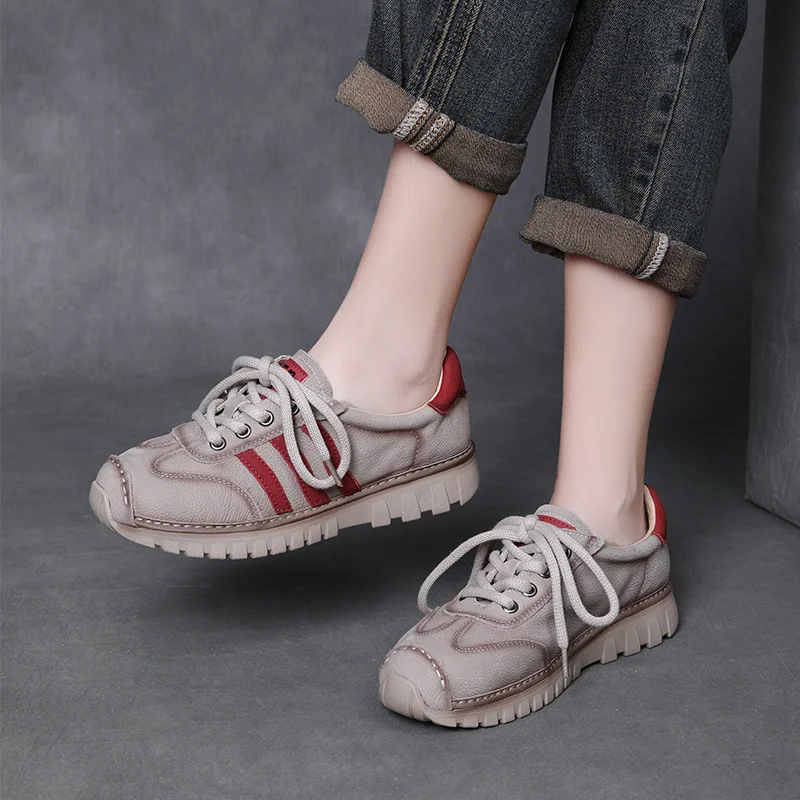 Yyvonne Time 99] Head-Level Cowfreft Leather-Scage Shoes Women's New Sports Leisure Agment Shoes Soft Sole Single Shoes