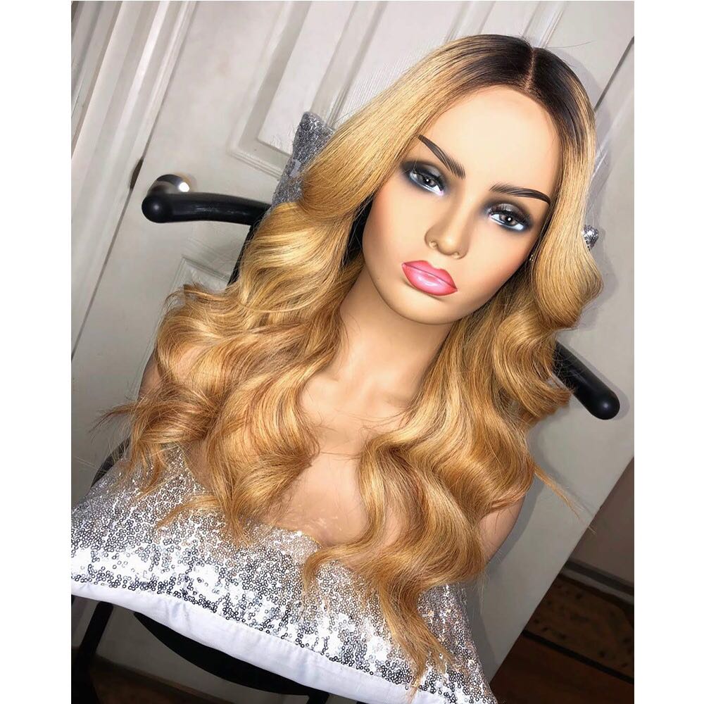 Lace Front Wig Honey Blonde Body Wave Human Hair Wigs Pre Plucked