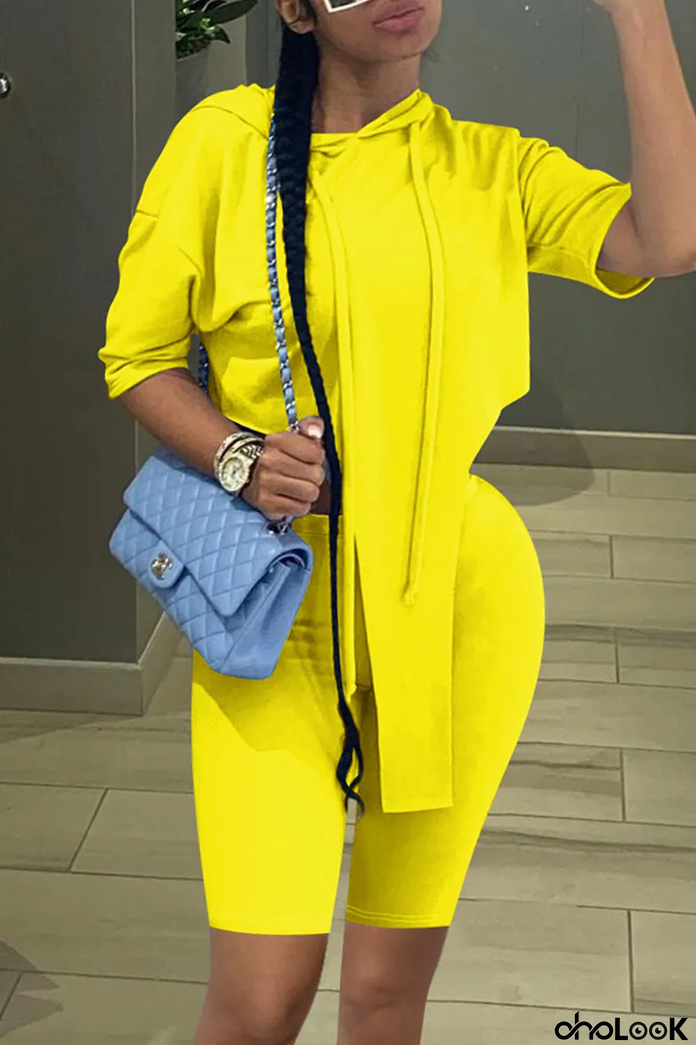 Grey Fashion Casual Solid Asymmetrical Spaghetti Strap Short Sleeve Two Pieces