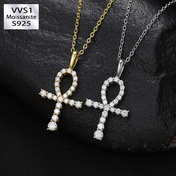 S925 Moissanite Ankh Cross Necklace