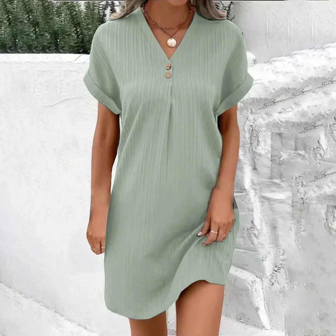 Nigikala Nigikala Women's 2025 New V-Neck Solid Color Jacket Comfortable Casual Button Dress