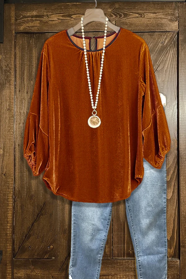 Vintage Velvet Crew Neck Smocked Top