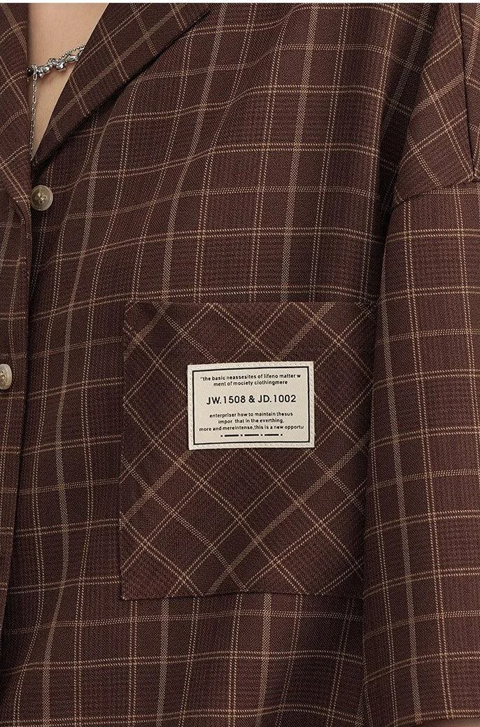 Brownm Academia V-Neck Plaid Shirt