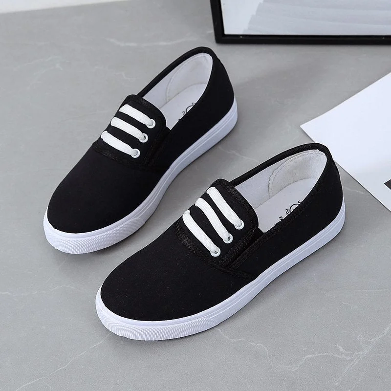 Women Loafers Canvas Slip on Flat Shoes Ladies Black Loafer Black Woman Sneakers Casual Shoes Flats Non-slip Espadrilles 8349N