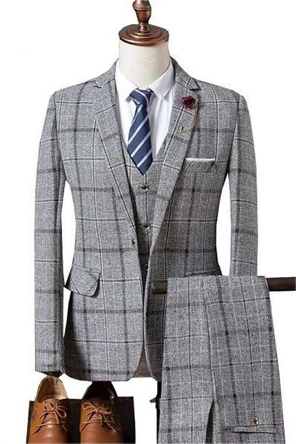 Bellasprom Plaid Slim Fit Business Men Suits Notched Lapel Bellasprom