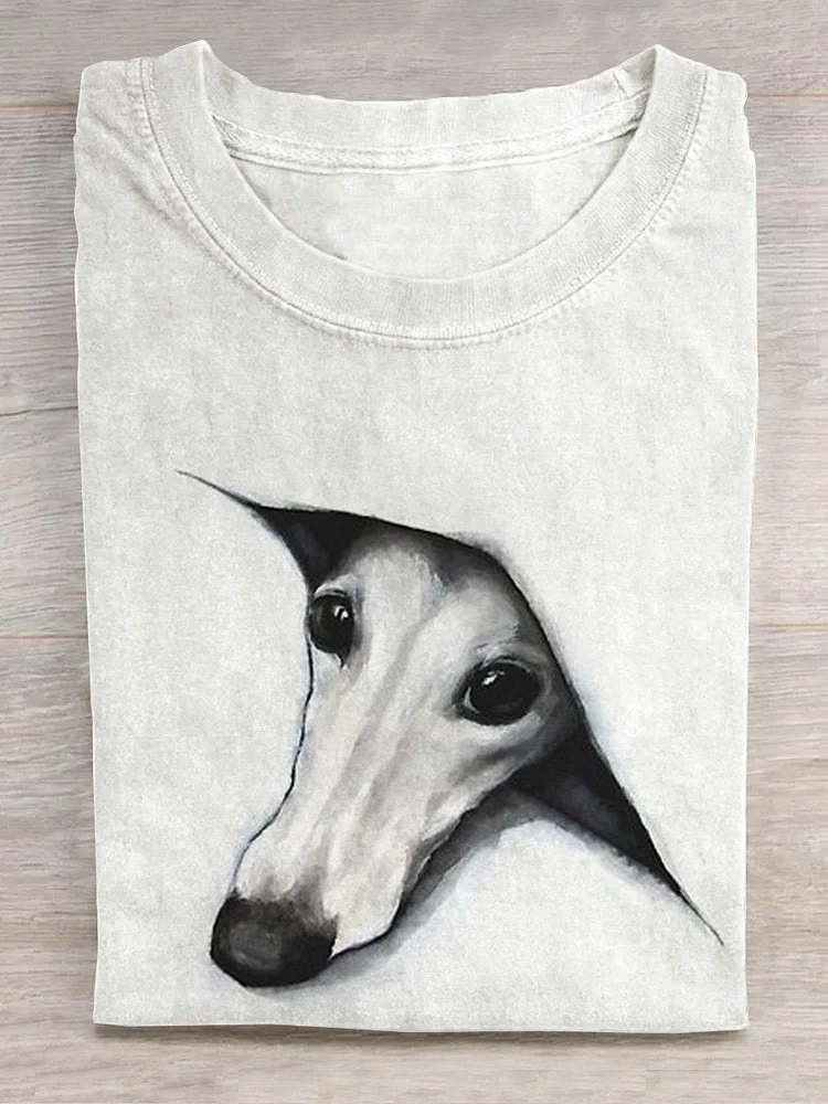 Greyhound Cute Dog Lover Art Casual Print T-shirt