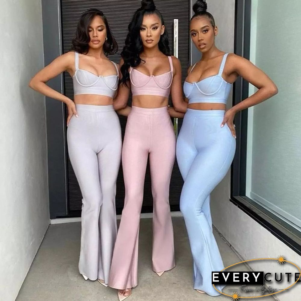 Summer Womens Fashion Sexy Bandage Two-Piece Set Sleeveless Tight Short Top High Waist