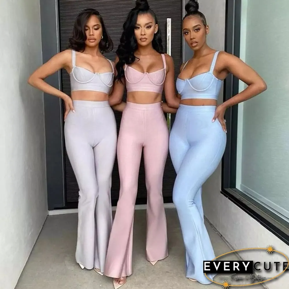 Summer Womens Fashion Sexy Bandage Two-Piece Set Sleeveless Tight Short Top High Waist