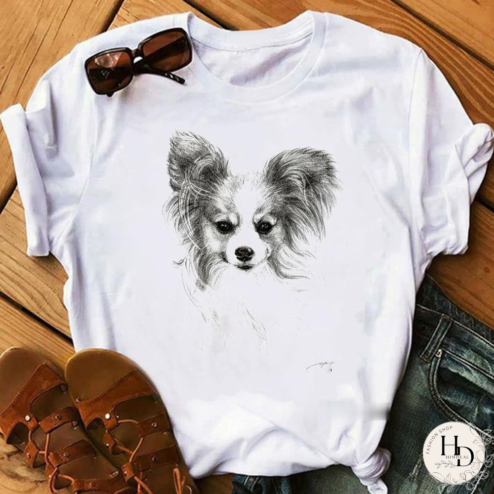Schnauzer/Seymour/Yorkshire Terrier/Chihuahuas/ Retriever/pomeranian/Papillon Dog VintagePortraitPrintWomenSummerTShirt