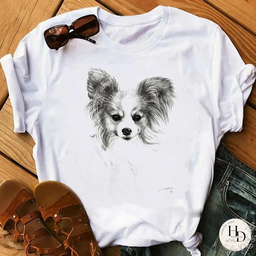Schnauzer/Seymour/Yorkshire Terrier/Chihuahuas/ Retriever/pomeranian/Papillon Dog VintagePortraitPrintWomenSummerTShirt