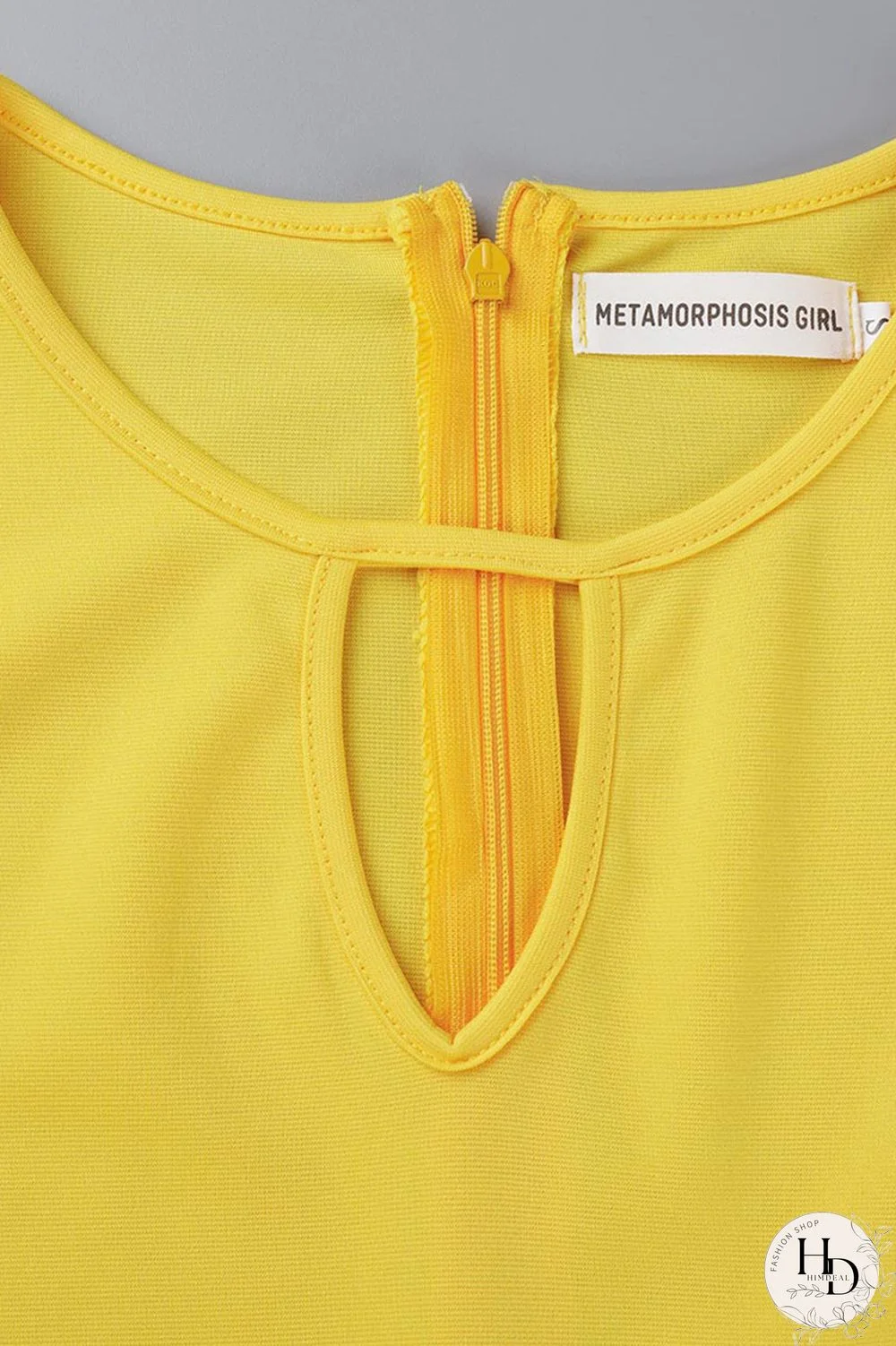 Yellow Casual Solid Patchwork Flounce Slit O Neck Dresses