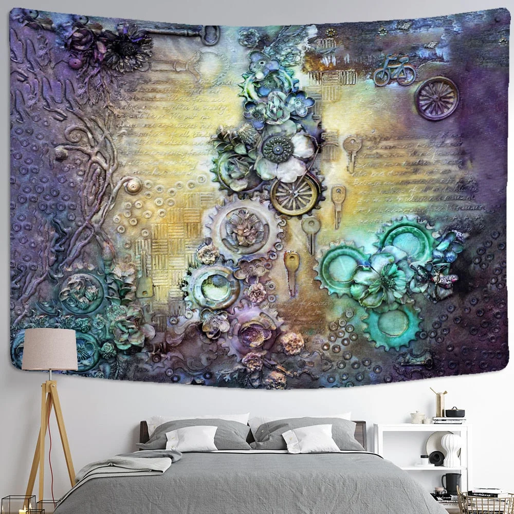 Colorful Human Face Tarot Card Tapestry Wall Hanging Relief Psychedelic Witchcraft Grim Reaper Tapiz Hippie Home Decor