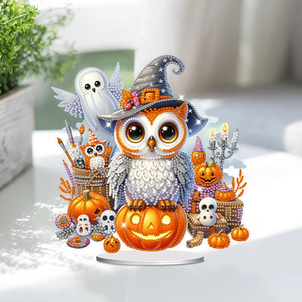 DIY Halloween Pumpkin Owl Acrylic Special Shaped Diamond Art Kits for Home Decor