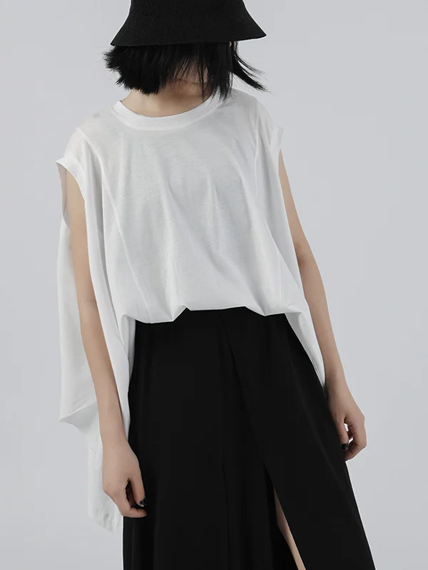 Women Irregular Loose Thin Solid Color T-Shirts - yankia