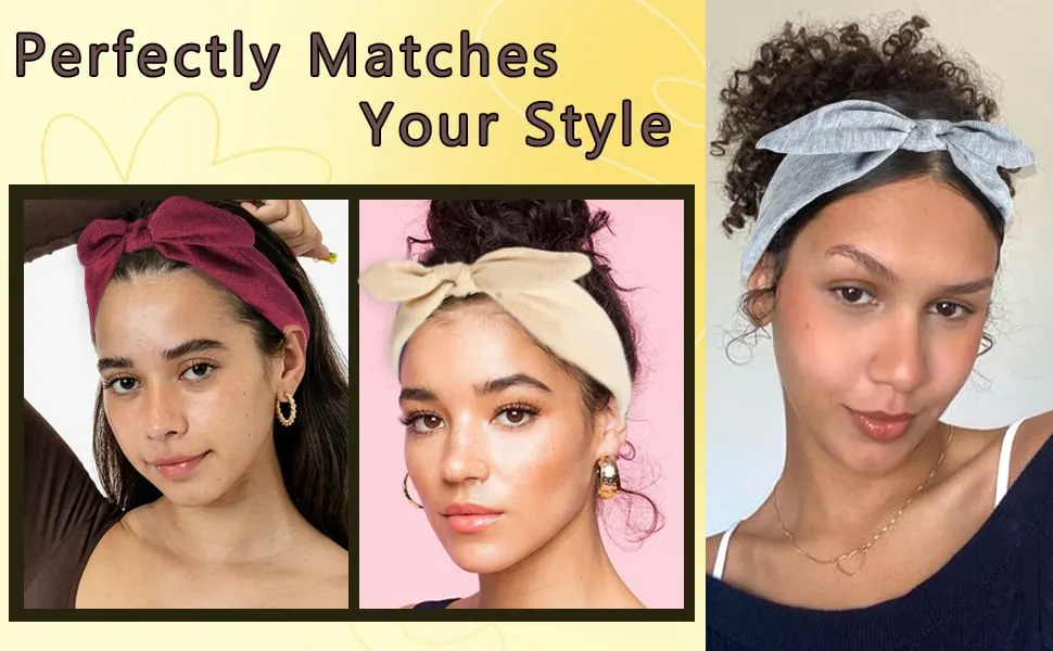 Bow Headbands for Women Non Slip Headband Hair Bands  Rabbit Ears Womens Turban Headbands Headwraps