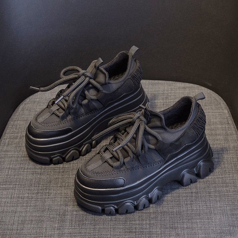 Fujin 9cm Platform Wedge Sneakers Genuine Leather Women Shoes Chunky Sneakers for Female Spring Autumn Warm Fur Winter Shoes