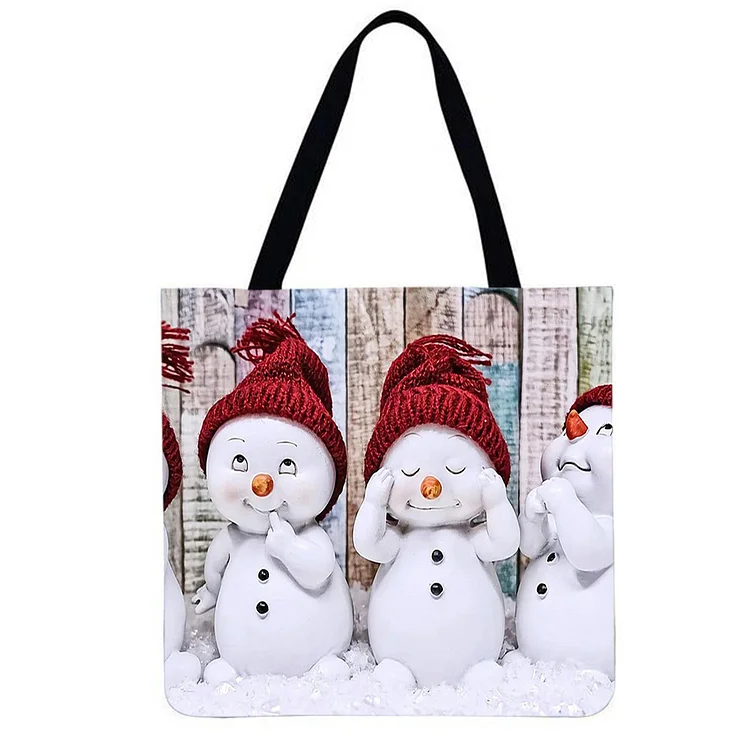 Linen Eco-friendly Tote Bag - Christmas Snowman