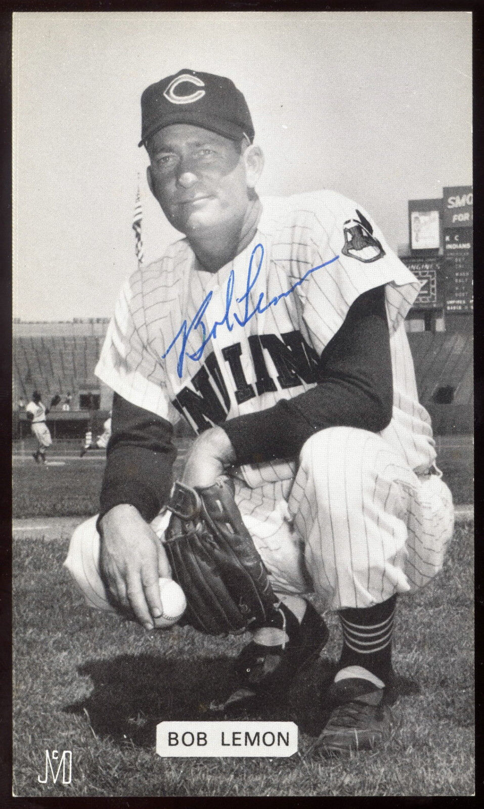 BOB LEMON HOF HAND SIGNED auto AUTOGRAPH CLEVELAND INDIANS TEAM OLDER Photo Poster painting CARD