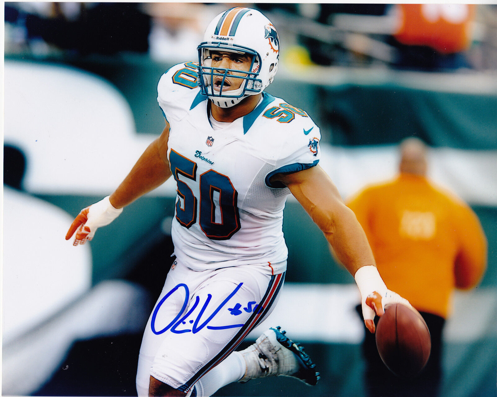 OLIVIER VERNON MIAMI DOLPHINS ACTION SIGNED 8x10