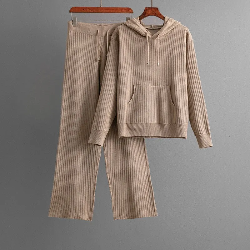 Women's Ribbed Knit Lounge Set &ndash; Hoodie & Wide-Leg Trousers &ndash; view 2