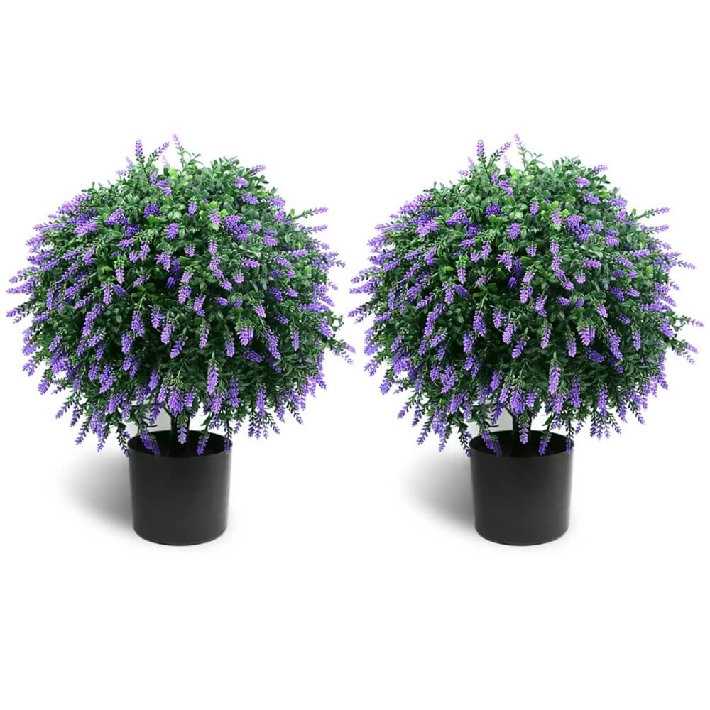 21.6” Artificial Lavender Topiary Ball Trees (Set of 2)