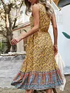 V-Neck Sleeveless Floral Print Split-Front Loose Midi Dress