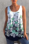 Plus Size Floral Print Round Neck Casual Loose Tank Top