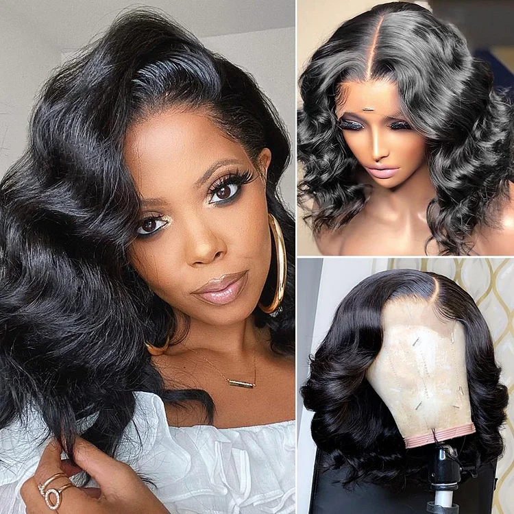 New Short Bob Deep Wave Black Wig For Women