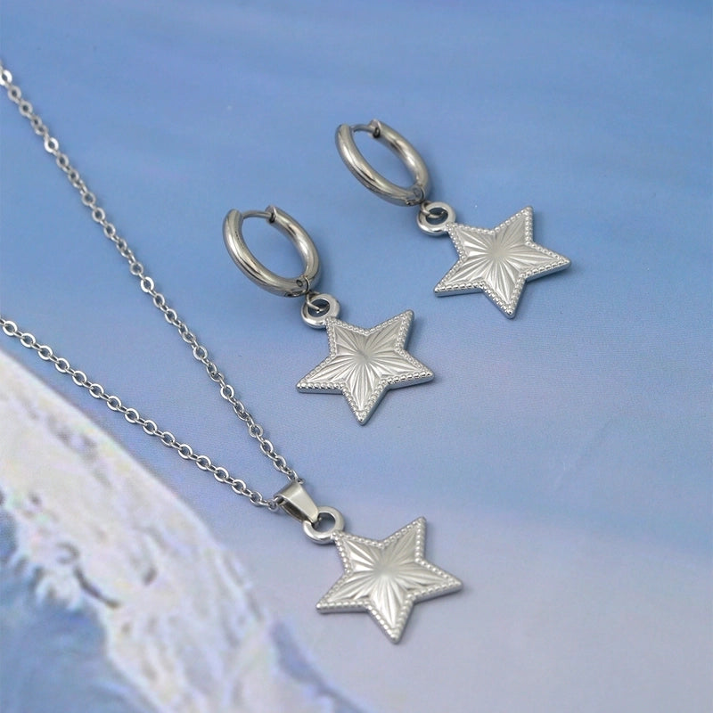 Elegant Pentagram 304 Stainless Steel 18K Gold Plated Plating Earrings Necklace Jewelry Set