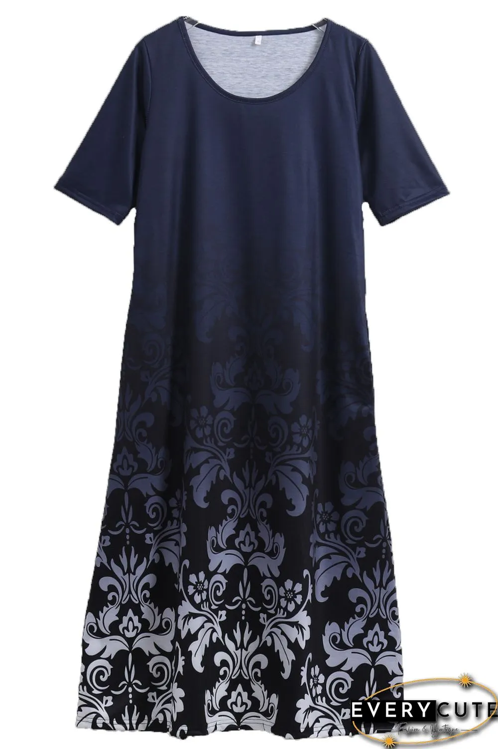 Fashion Personality Retro Floral Print Half Sleeve Dress Black Dresses
