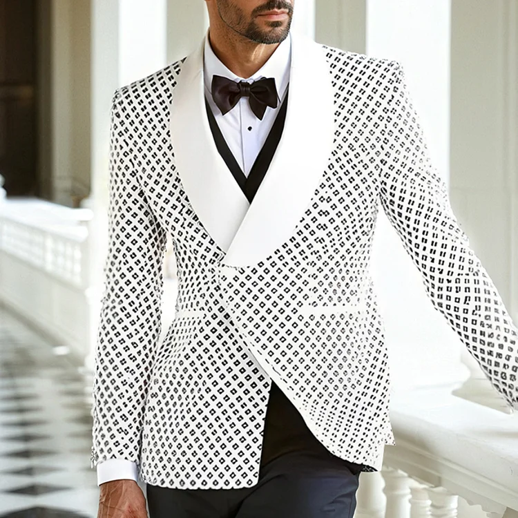 OK Elegant Allover Print Lapel Collar One Button Tuxedo Okaywear