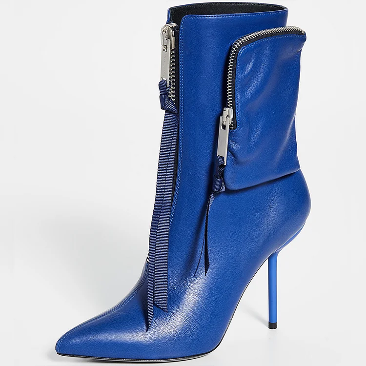 Blue Stiletto Boots Pointy Toe Women's Fashion Boots |FSJ Shoes