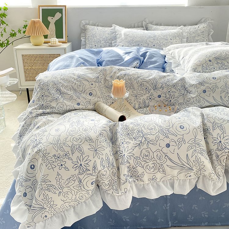 Bedding Fresh cotton Korean version lace Printing Duvet cover Sheet and pillowcase(s)