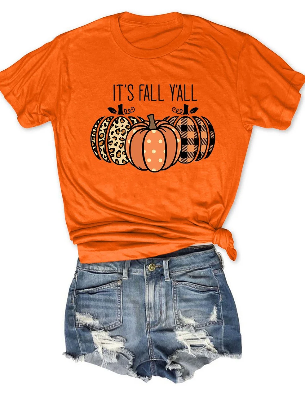 It's Fall Y'all Leopard Plaid Pumpkin T-Shirt
