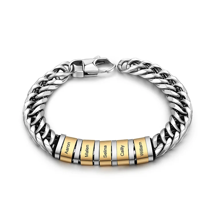 Personalized Cuban Chain Bracelet Custom 5 Names Beads Men's Women's Bracelet