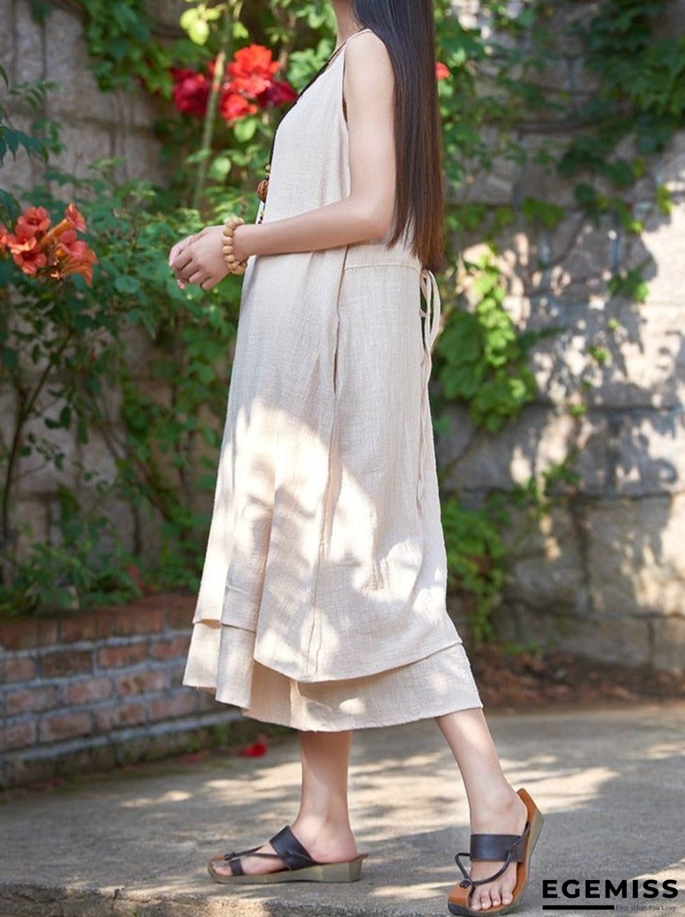 Bohemian holiday stitching dress White Dresses | EGEMISS