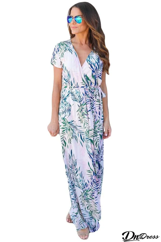 Tropical Printed Wrap Maxi Dress